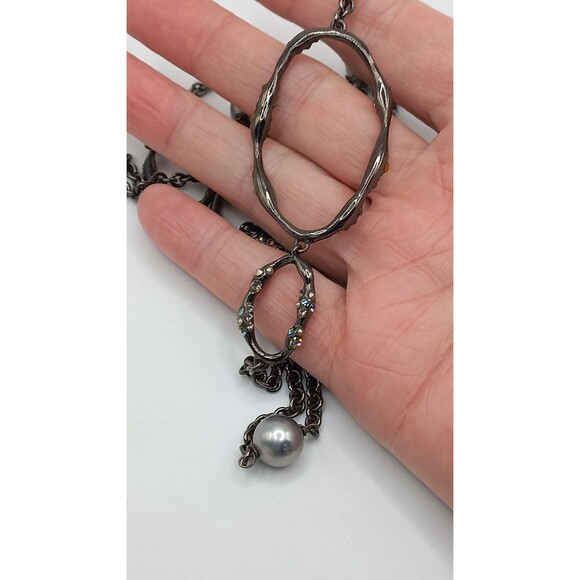 Alexis Bittar Jeweled Oval Links,  Faux Pearls Necklace  43" Long - Picture 6 of 9